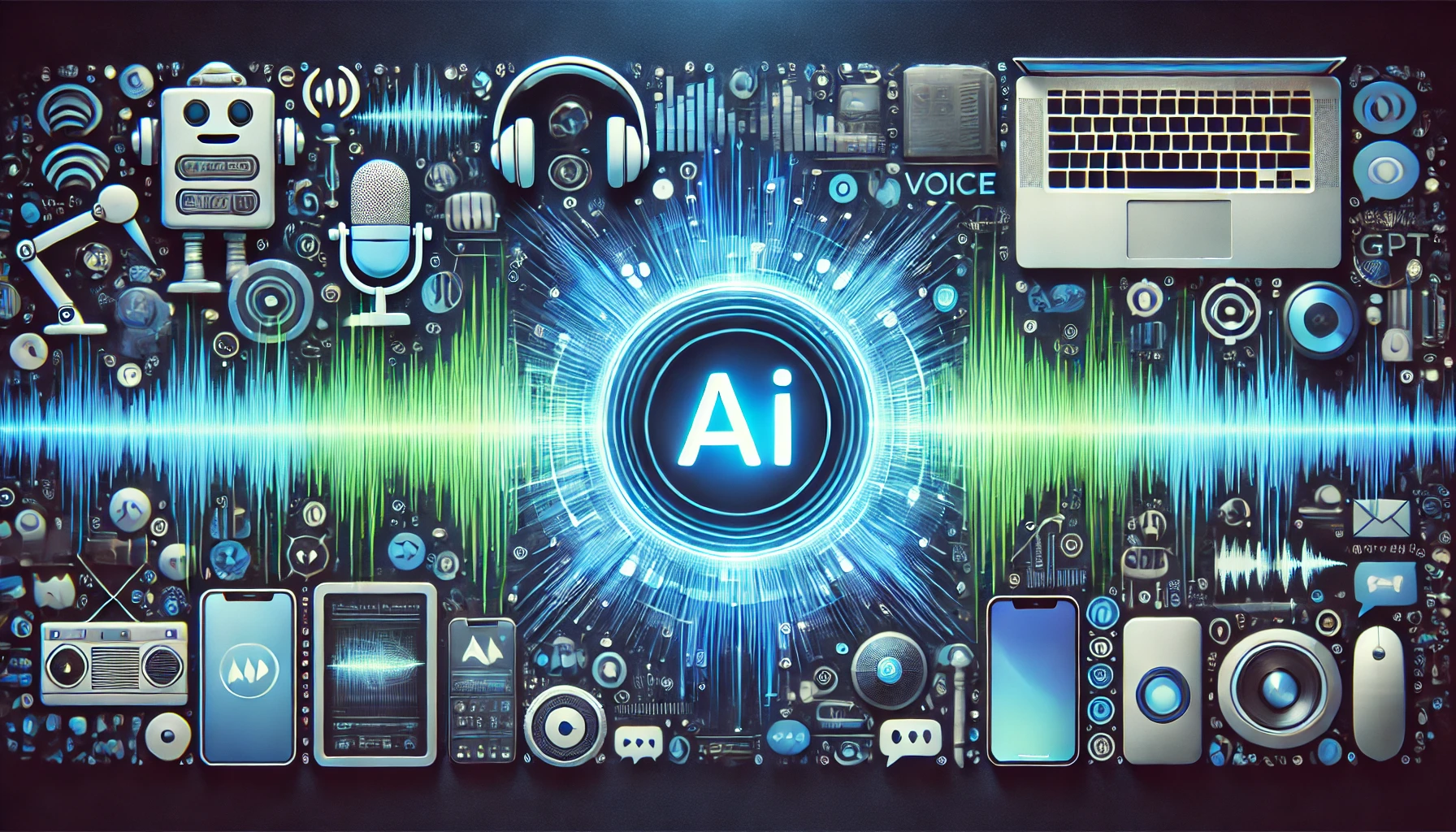 ChatGPTの音声機能を視覚化した、AIと音声のシンボリックな融合イメージ