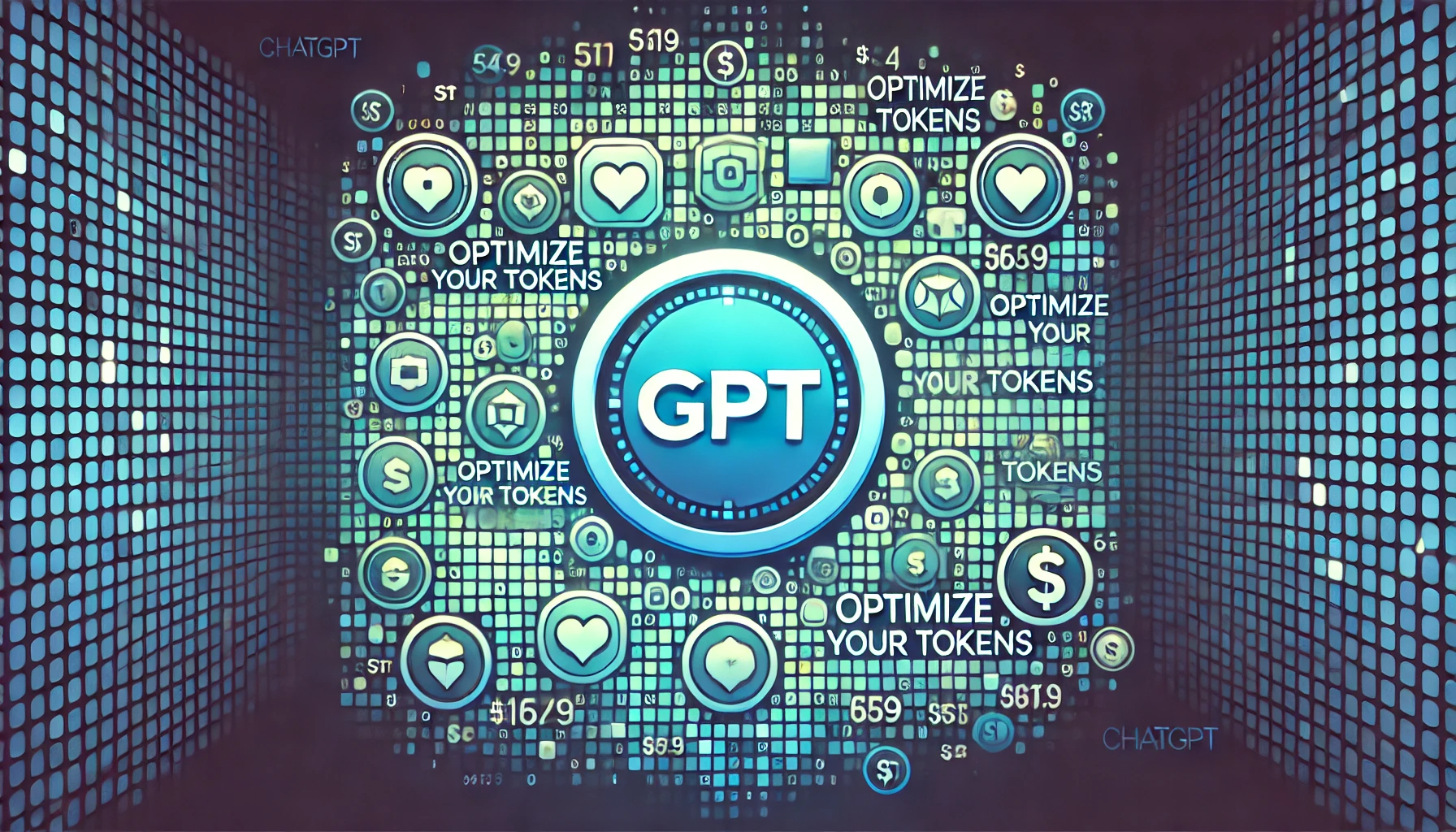 ChatGPTのトークン最適化を視覚化したデジタルアートイメージ